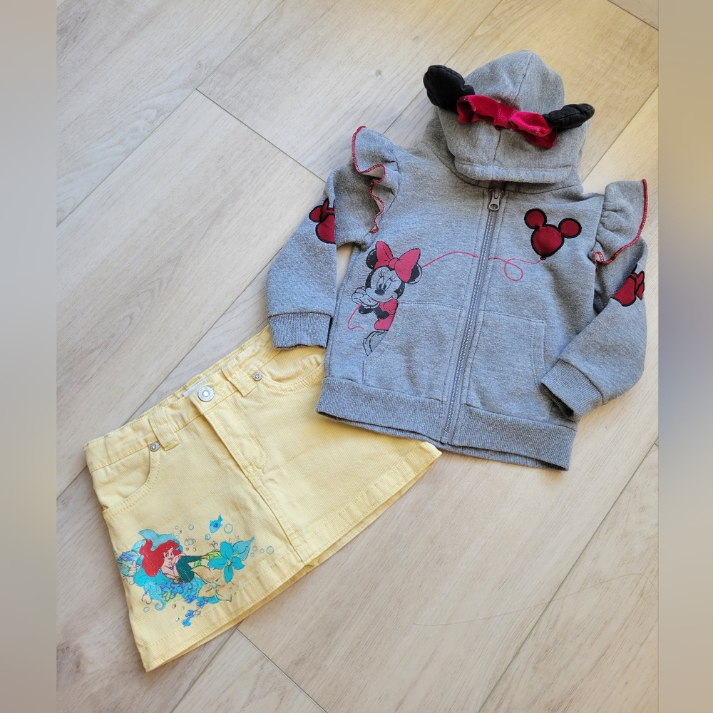 Disney Toddler Girl Bundle‎ 2T-4T - Ariel Skirt and Minnie Mouse Hoodie